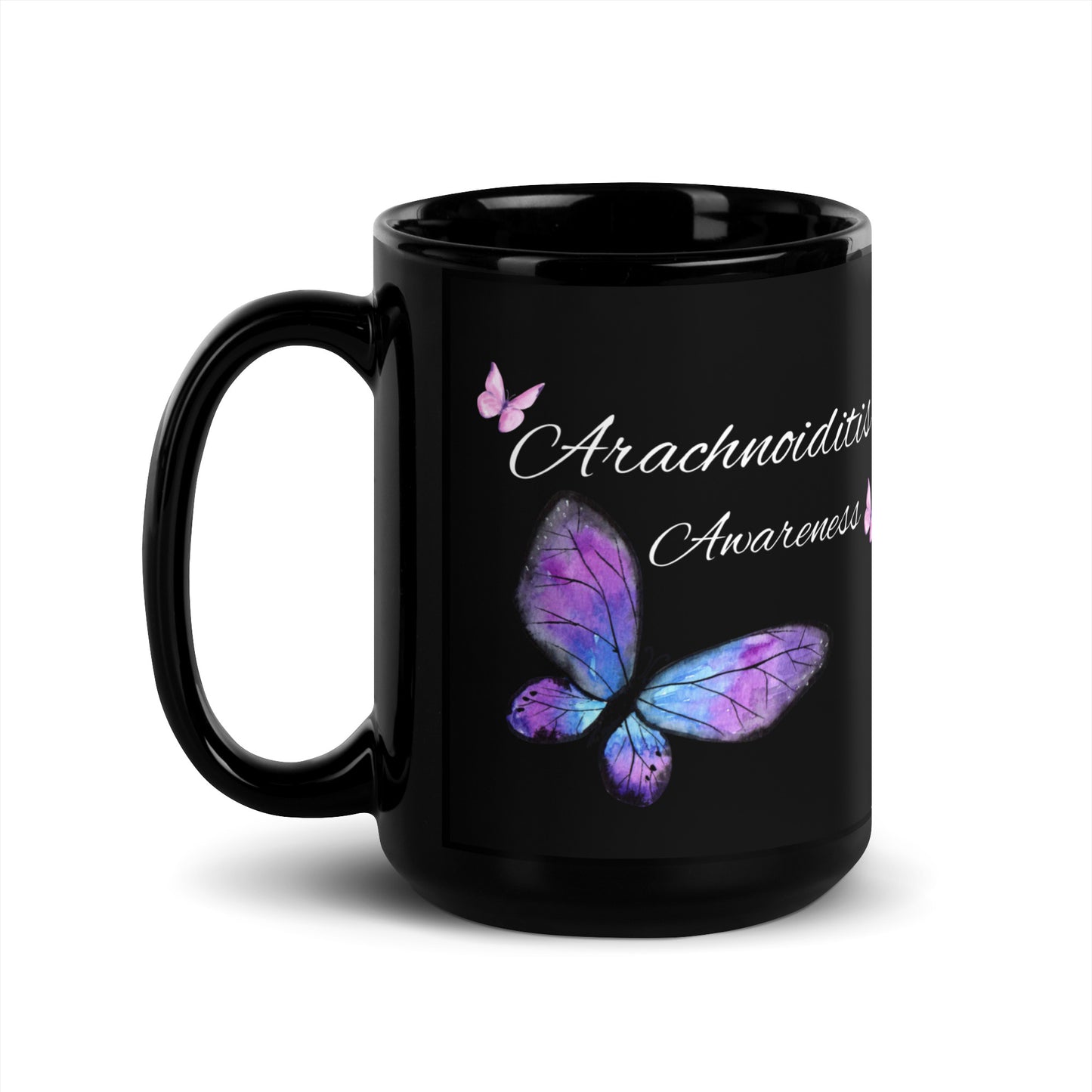 11oz or 15oz Arachnoiditis Awareness Butterfly Black Glossy Mug