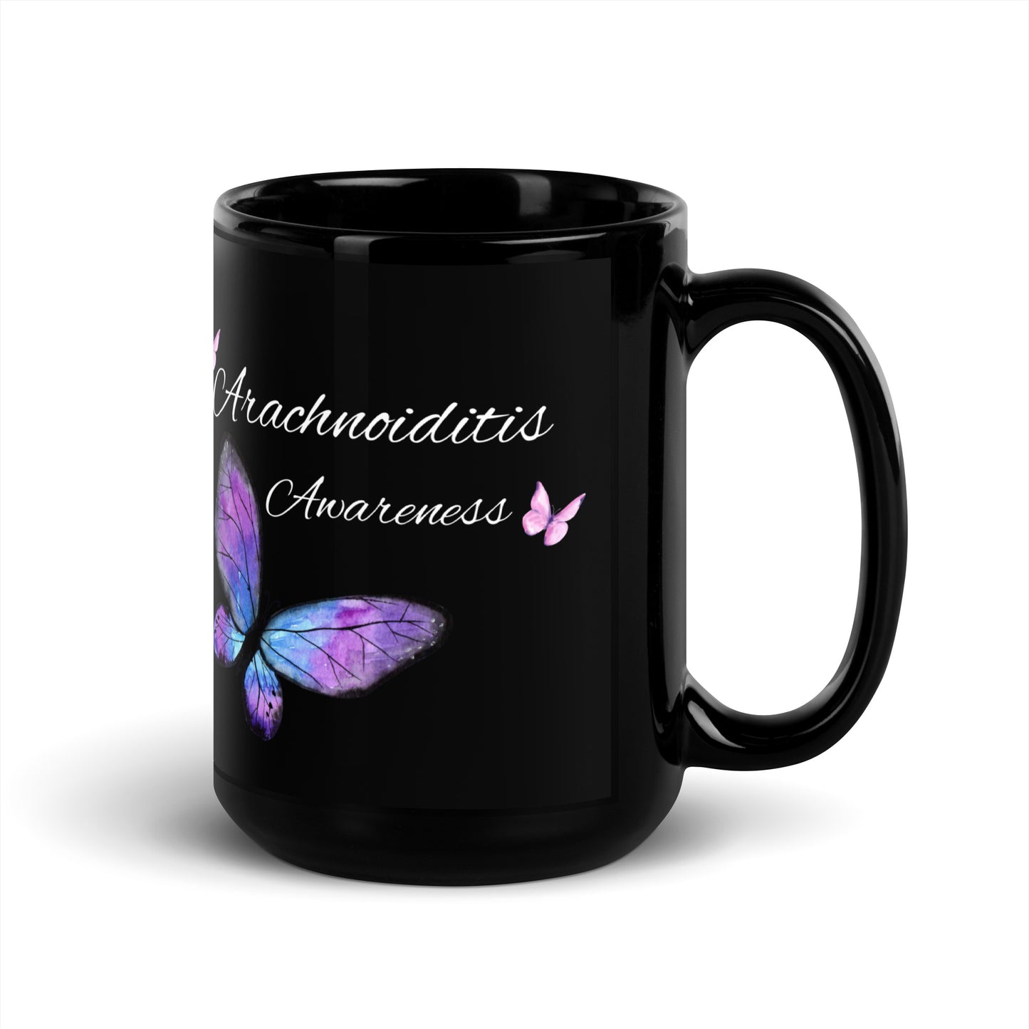 11oz or 15oz Arachnoiditis Awareness Butterfly Black Glossy Mug