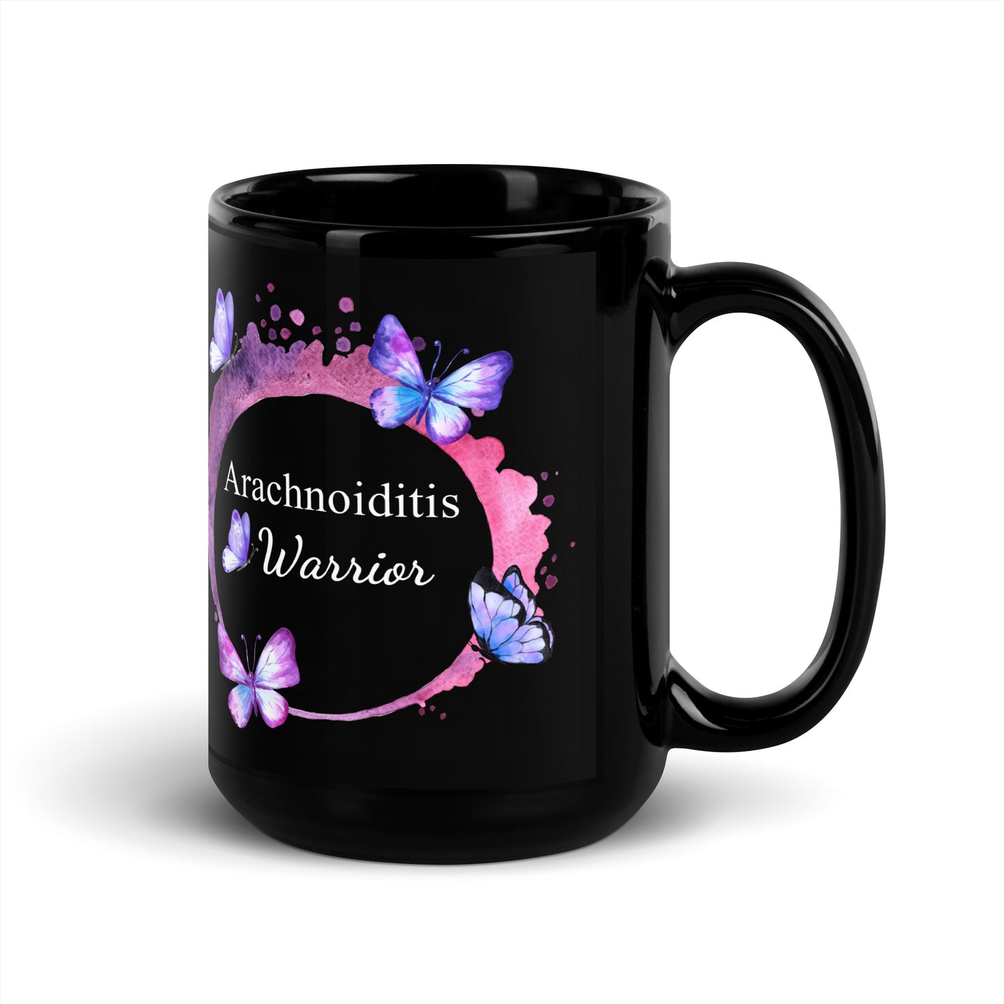 11oz or 15oz Arachnoiditis Warrior Butterfly #2 Black Glossy Mug