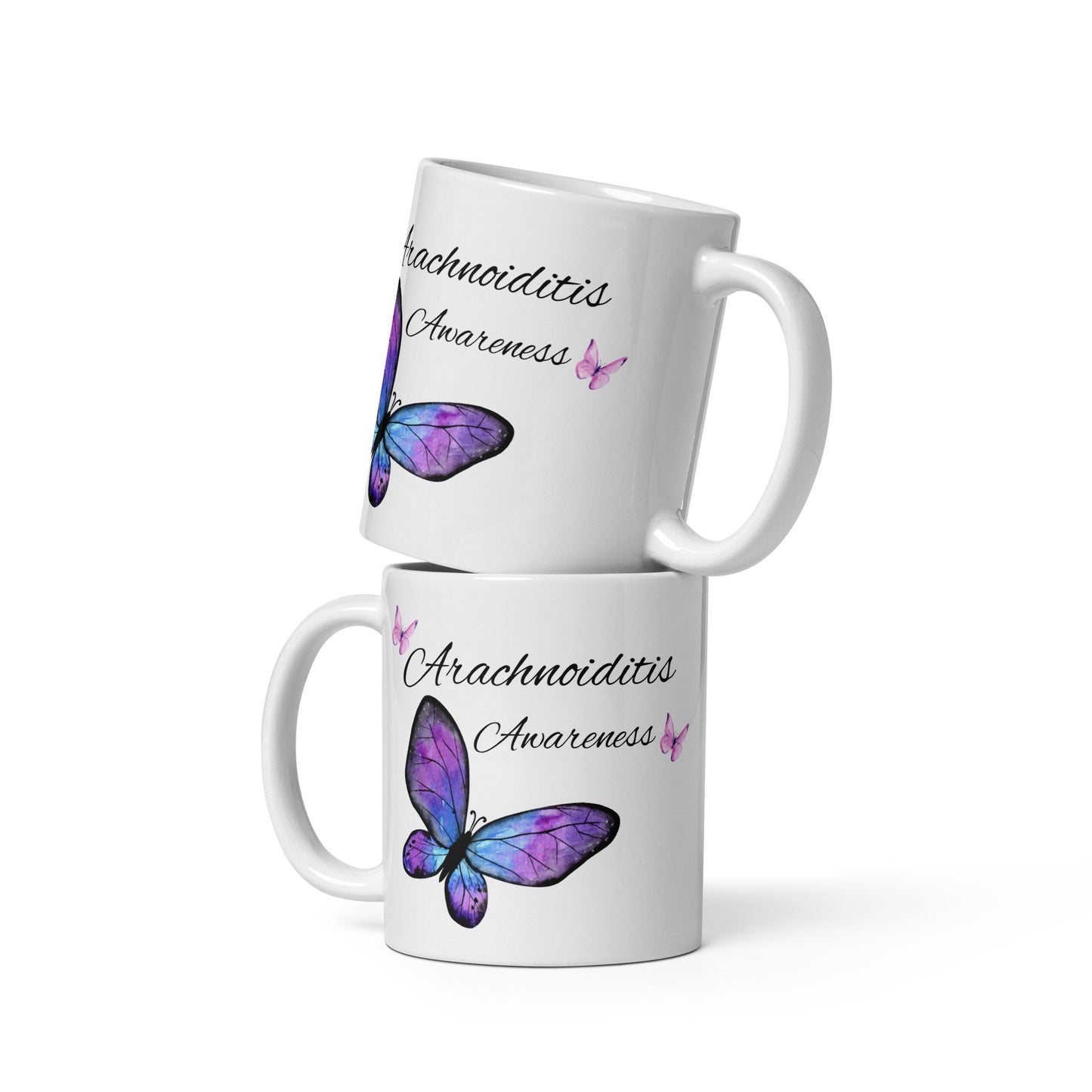 11oz, 15oz, or 20oz Arachnoiditis Awareness Butterfly White glossy mug