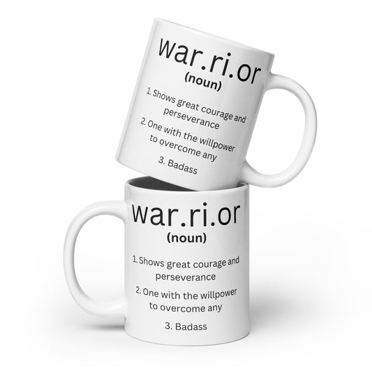 11oz, 15oz, or 20oz Warrior White glossy mug